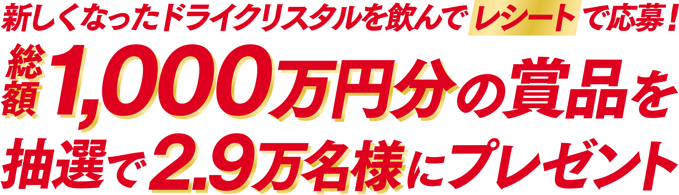 新しくなったドライクリスタルを飲んでレシートで応募!総額1,000万円分の賞品を抽選で約2.9万名様にプレゼント
